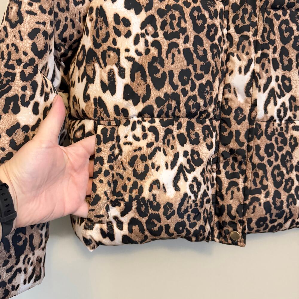 CI Sono Womens Puffer Jacket Large Brown Animal Leopard Gorpcore Outdoor Warm - Picture 4 of 6
